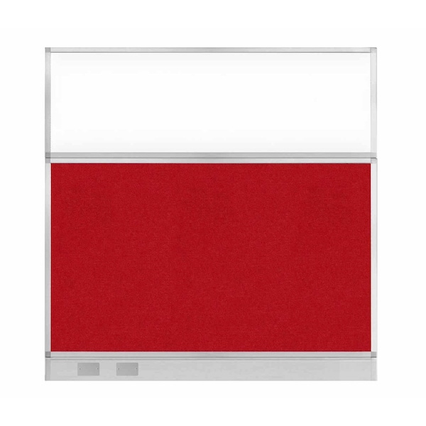 Hush Panel Configurable Cubicle Partition 6' x 6' Red Fabric Clear Window w/ Cable Channel